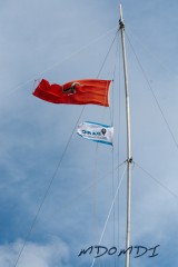 The Manx Flag and The DARC Flag flying from the 160m Vertical Antenna
