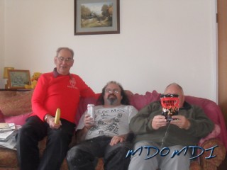 Mike Jones (GD4WBY), James Sawler (MD0MDI) and the one behind 'Nobby's' Nuts is Ralph Furness (GD4IHC) having a relaxing break from the radios.