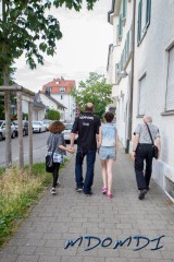 Mike (MD0VMD) with his two daughters and John (GD0NFN) walking to the Bavarian Contests Club evening meal