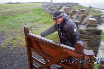 Ronnie Alcote (MD0RLA) arrives at the shack at Scarlett Point, Isle of Man.