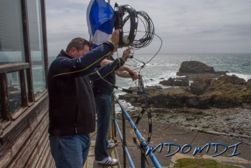 It may look a mess, but it's organised chaos - Frank (MM0HST) and Billy (GM0OBX) setting up the anttennas at Scarlett Point, Isle of Man.