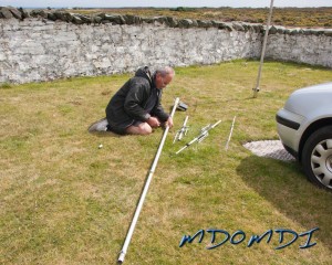Mike Jones (GD4WBY) assembling his vertical antenna.