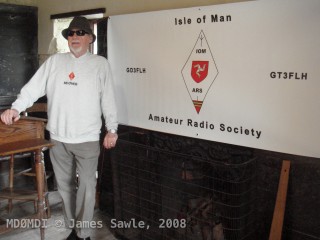 Harry posing by the IOMARS banner that he got printed just for the Museums on the Air event…