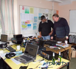 Bernd (DH1SBB) and Guenther (DG7SF) checking the SWR of the Spider Beam