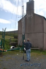 Small Yagi finally mounted onto the fiberglass pole ready to be fixed - somewhere! Either that or just keep Markus (DO5MZ) holding it for the duration of the visit.