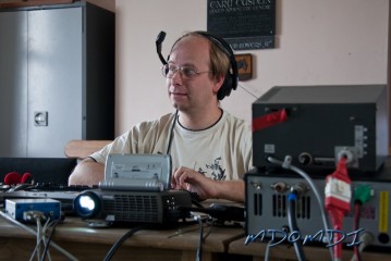 Markus (DO5MZ)  looking fairly happy about spending hours on the logbook