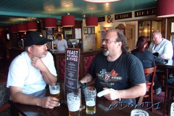 Me (MD0MDI) and Bernd (DH1SBB) having a chat over a beer in Ramsey