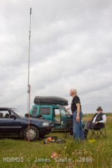 John (GD0NFN) checking the antenna whilst Harry (MD0HEB takes in the rays.