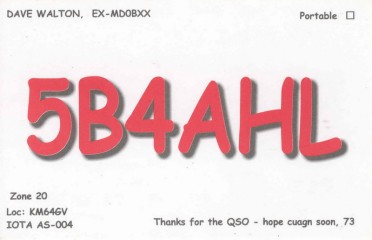 5B4AHL QSL Card