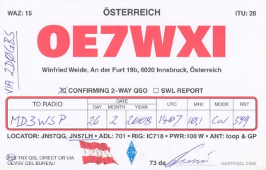 OE7WXI QSL Card