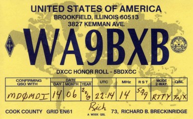 WA9BXB QSL Card