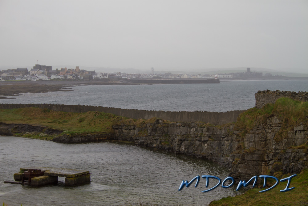 The view from the tower at Scarlett Point, looking at the town of Castlewown in the mist.