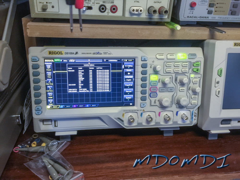 Fully Loaded Rigol DS1054 4 Channel Oscilliscope kindly donated to James Sawle (MD0MDI) by David Kent.