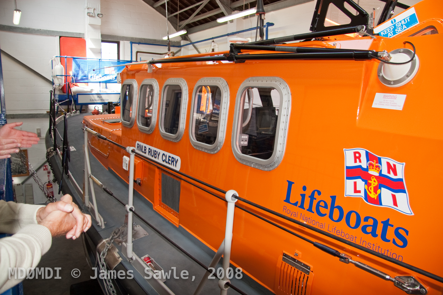 The Peel lifeboat looking very clean and polished in its shed…