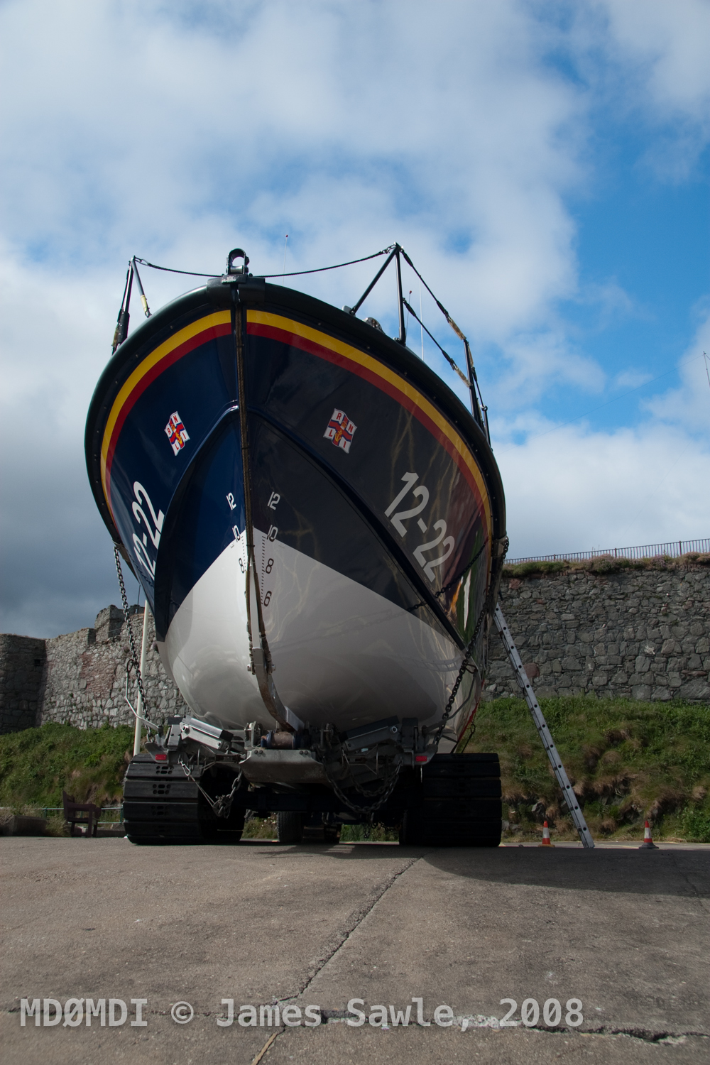 The lifeboat on the slipway for the open day at the Lifeboat Station.