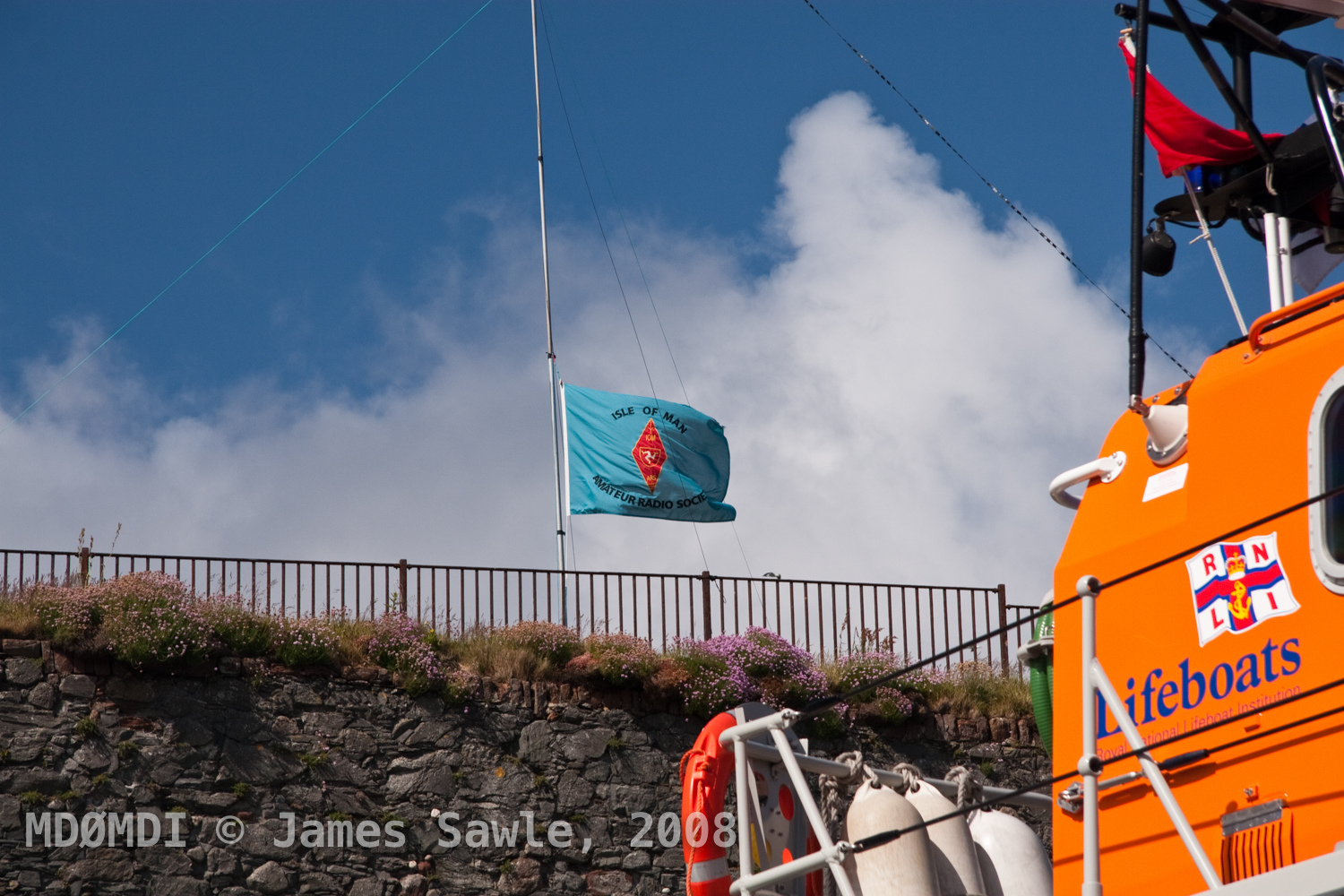 Mike Dunning's Flag flying over the castle at Peel.