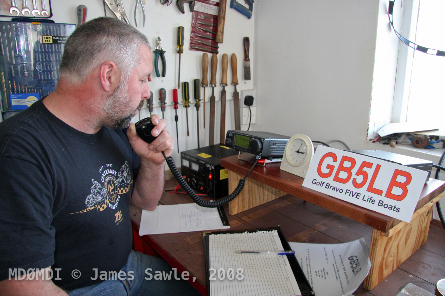Steve Kelly (GD7DUZ) manning the radio at the Port Erin Special Event Station (GB5LB)