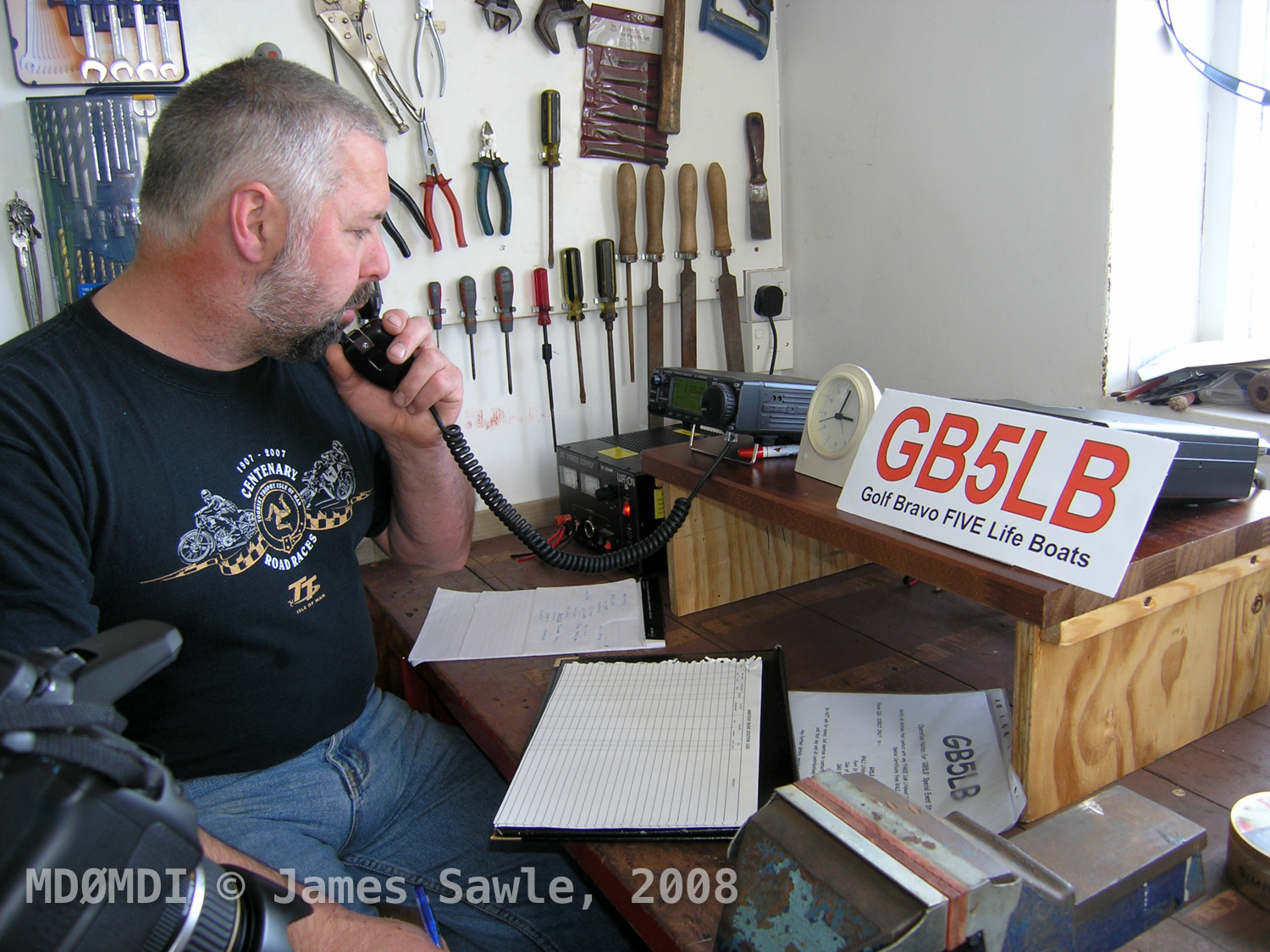 Steve Kelly (GD7DUZ) manning the radio at the Port Erin Special Event Station (GB5LB)