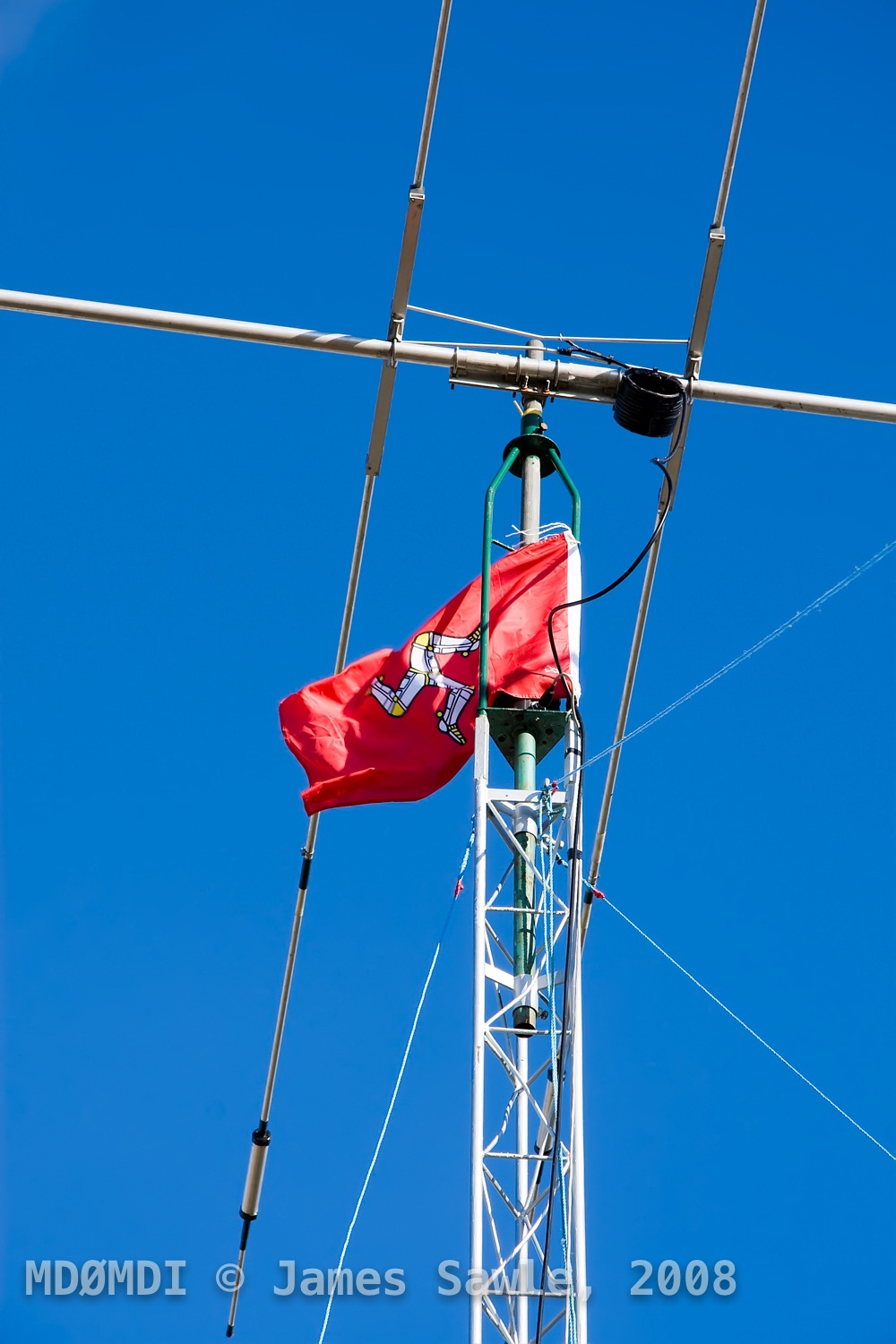Closeup of the Mosley Beam an the Manx Flag