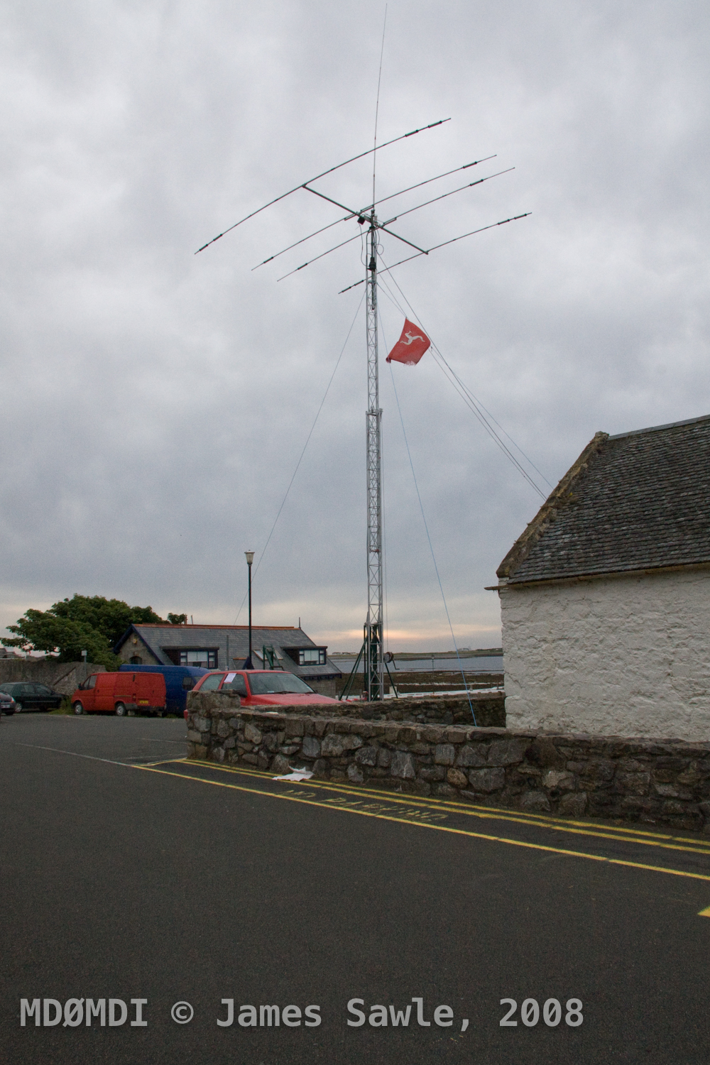 Manx Flag flying in the Windy Conditions at the Old Grammar School in Castletown for GB4MNH.