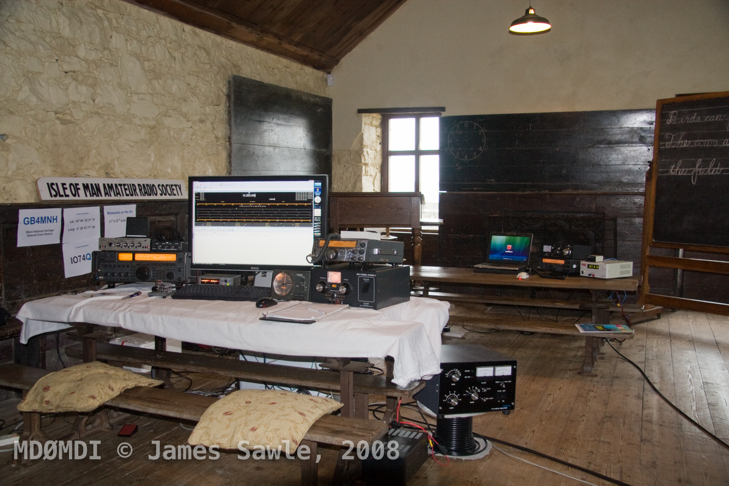 We managed to setup 3 working stations in the comfort of the Old Grammar School for GB4MNH