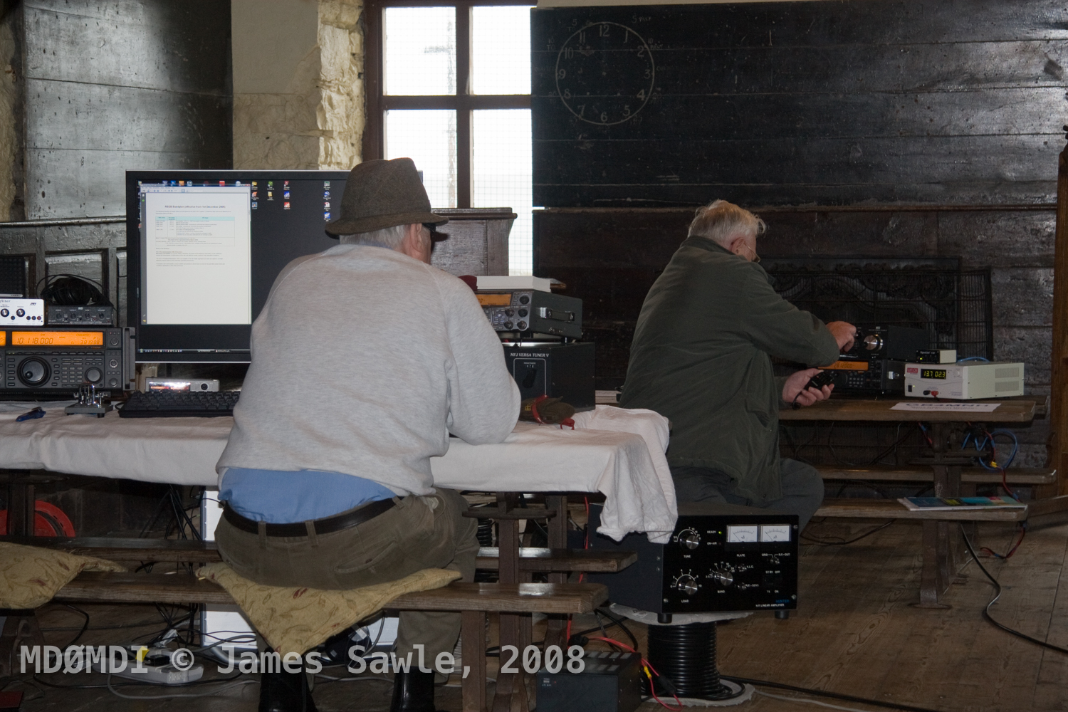Harry Blackburn (MD0HEB) and Colin Ingles (MD0PWI) on the Radio in the Old Grammar School in Castletown, Isle of Man