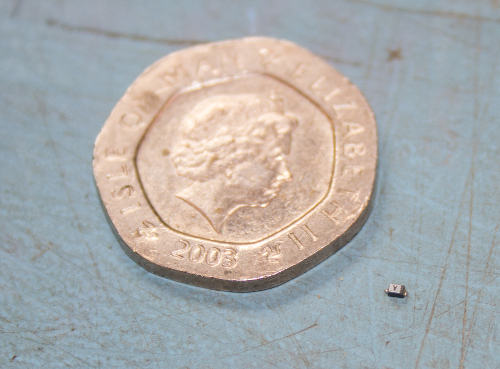 IC-746 Resistor comparison to a 20 pence piece.