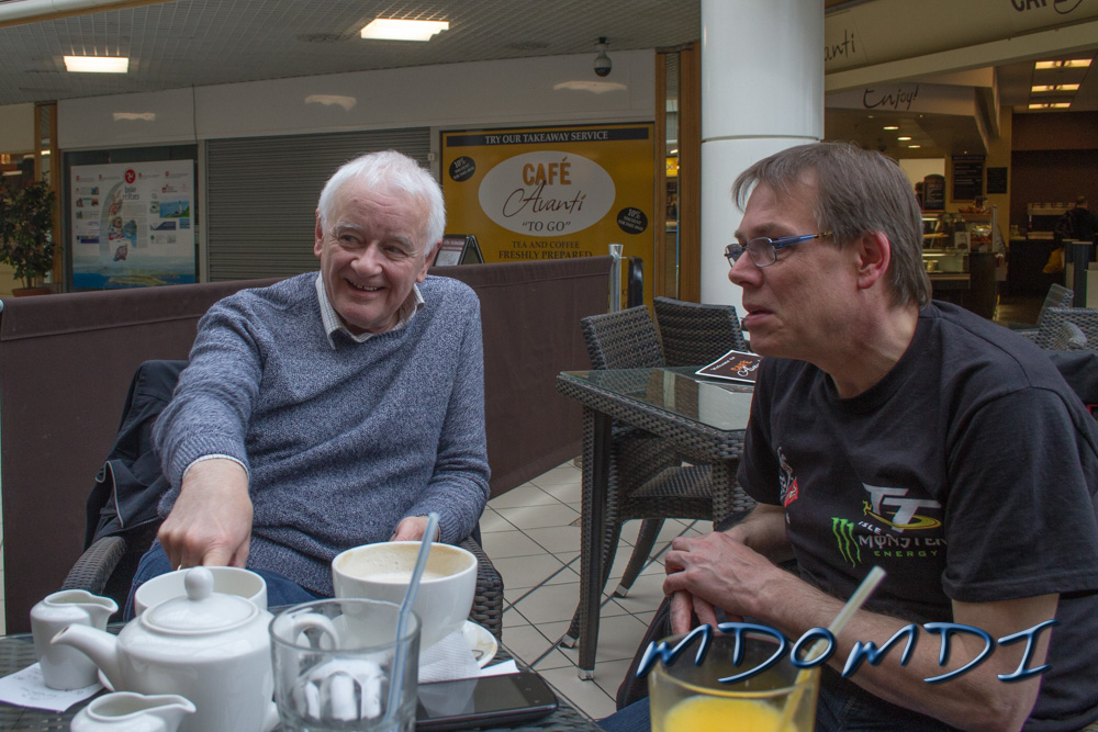 John Butler (GD0NFN) having a chat with Claus Bense (DO9BC) during one of our coffee mornings in Douglas