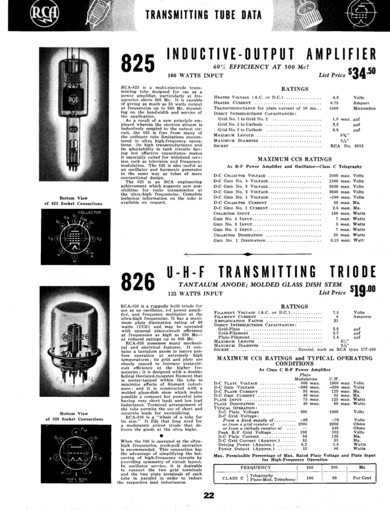 RCA Transmitting Tube Manual - Section 2 - Types 825 - 8005 (1941)