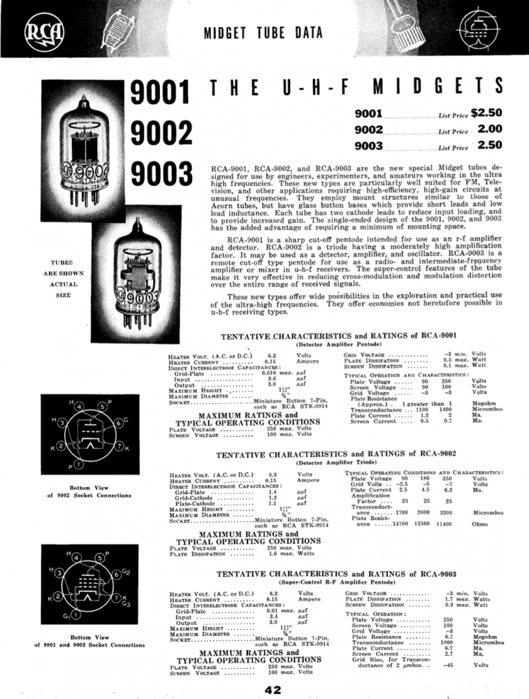 RCA Transmitting Tube Manual - Section 3 - Types 9001 - 2051 (1941)