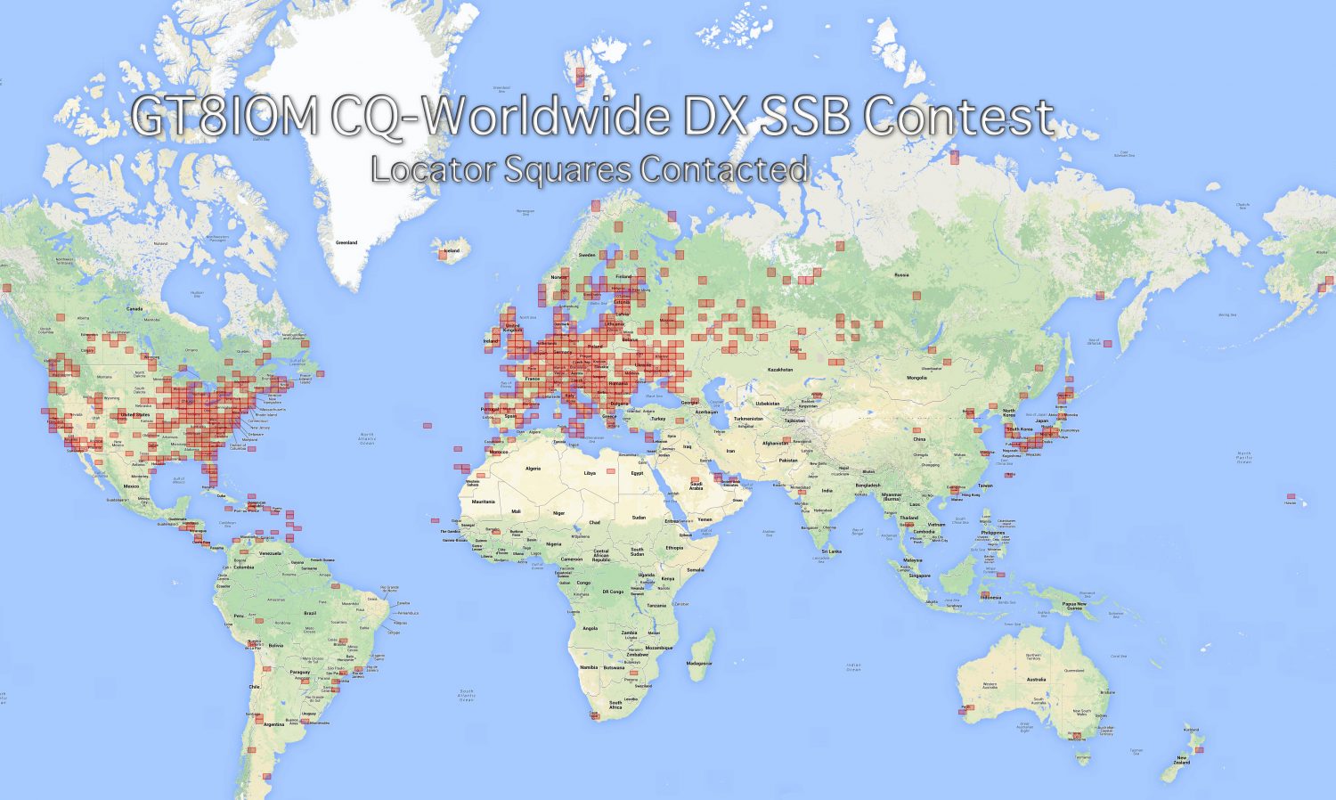 GT8IOM CQ WW DX SSB Contest 2013 Grid Square Map