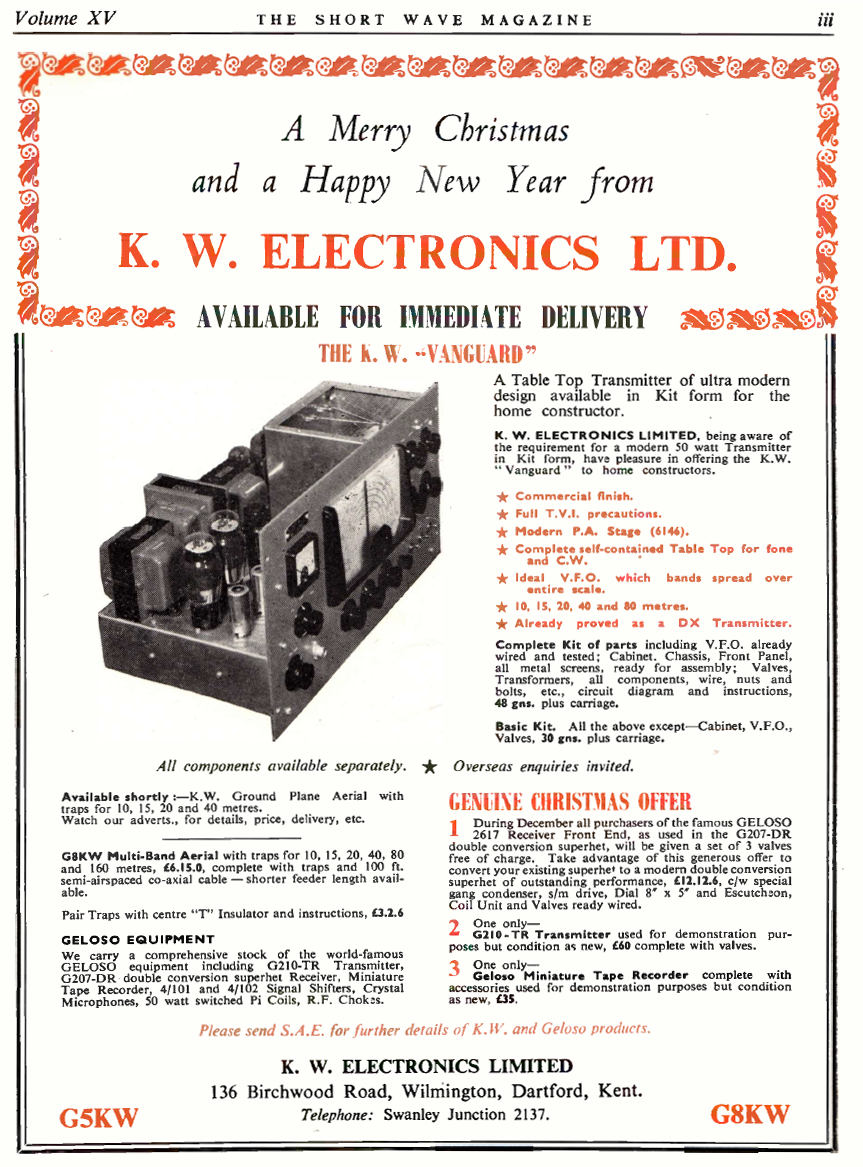 First Advert with a splash of colourappeared in the December 1957 edition of Shortwave Magazine with a full back cover spread
