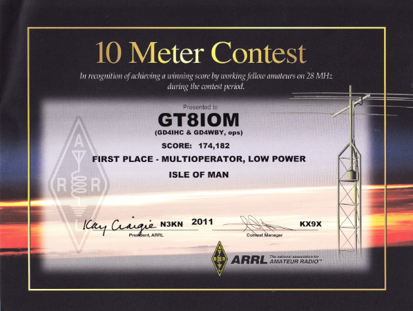 GT8IOM - ARRL 10 Meter Contest 2011 - 1st Place Multi Operator, Low Power