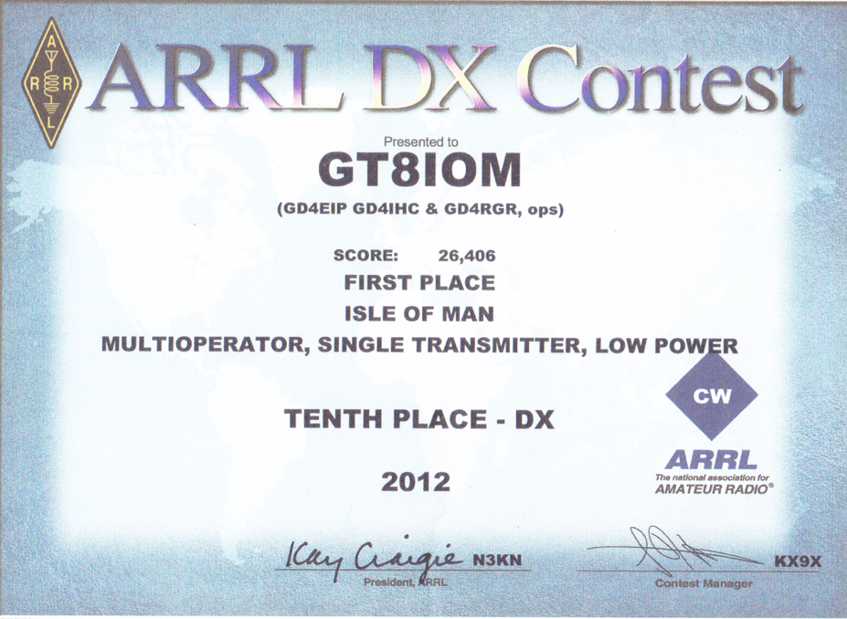 GT8IOM - ARRL DX Contest 2012 - 1st Place Multi Operator Single Transmitter