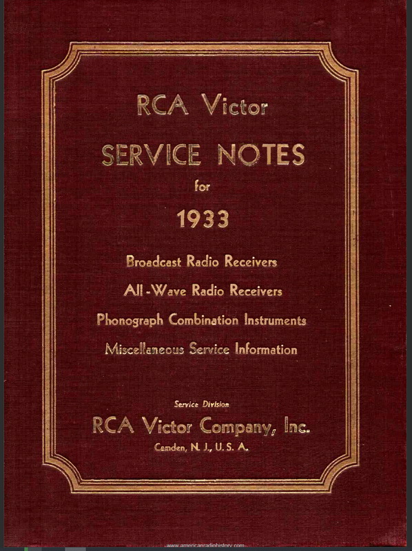 RCA-Victor Service Notes - 1933 Cover