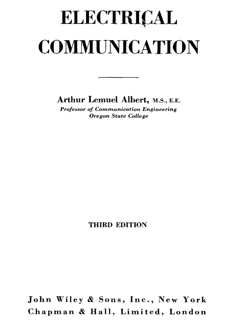Electrical Communication (3rd Edition, 1954)
