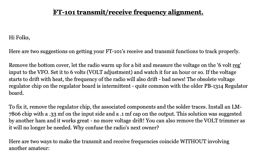 Notes on TX-RX Alignment for the Yaesu FT-101 Series of Transceiver (By VK3ACT)