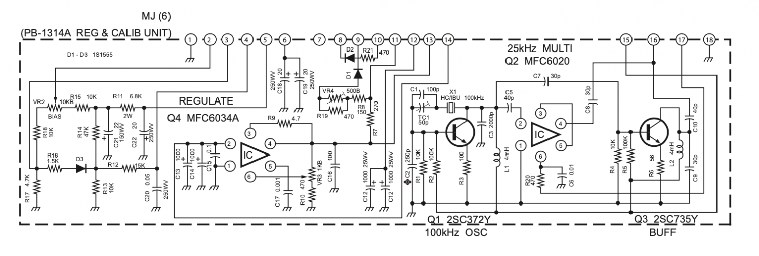 Yaesu FT-101B - Schematic of PB-1314A Reg & Calibratior Unit