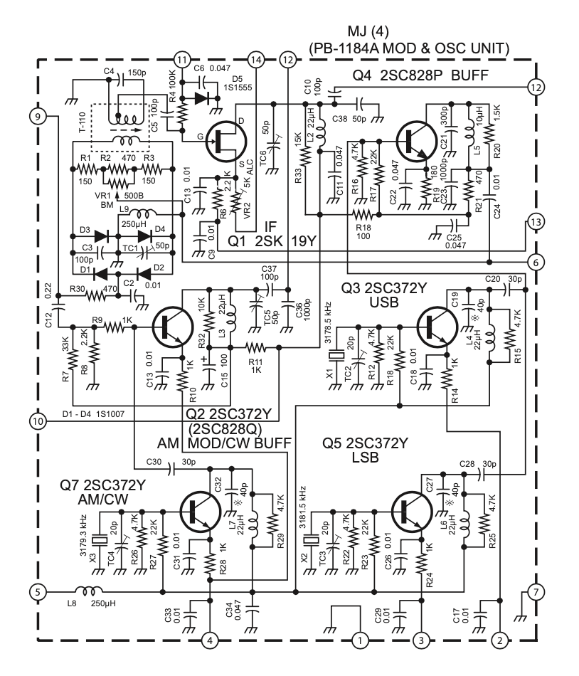 Yaesu FT-101B - Schematic of PB-1184A Mod & Osc Unit