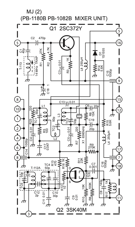Yaesu FT-101B - Schematic of PB-1180B, PB-1082B High Frequency IF Module