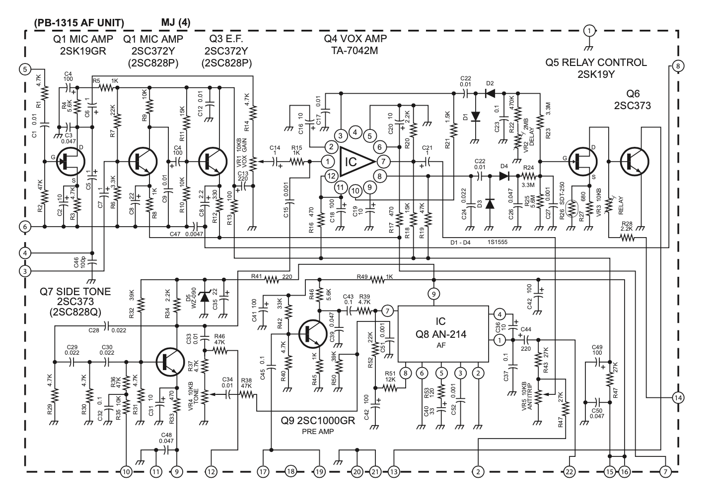 Yaesu FT-101 - Schematic of PB-1315 Audio Module that was fitted in Early FT-101B's