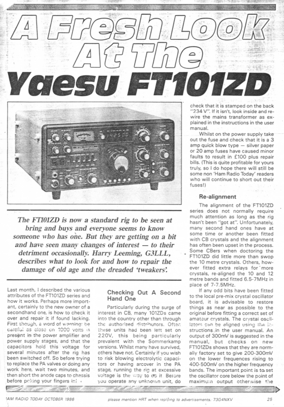 Yaesu FT-101ZD - Review by G3LLL, Ham Radio Today (1986-10)