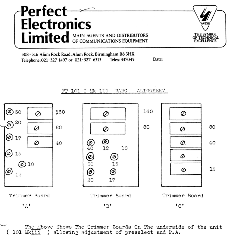Yaesu FT-101ZD - Collection of Technical Notes compiled by Perfect Electronics Limited
