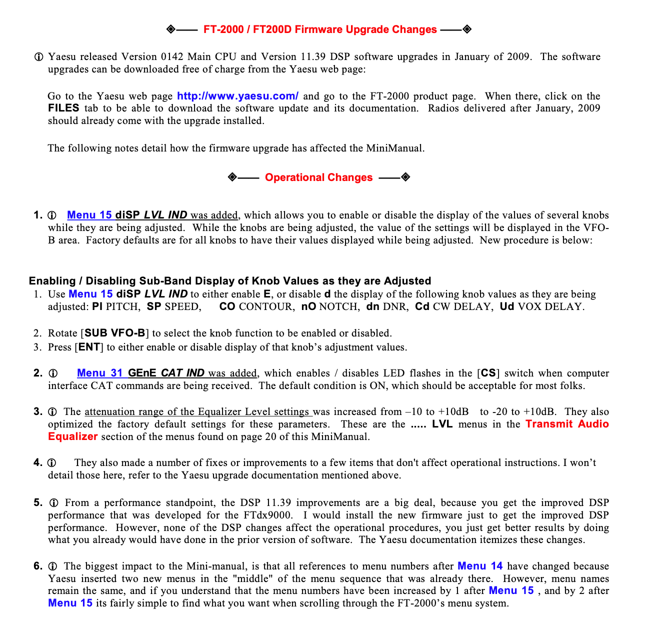 Yaesu FT-2000 Firmware Update Changes