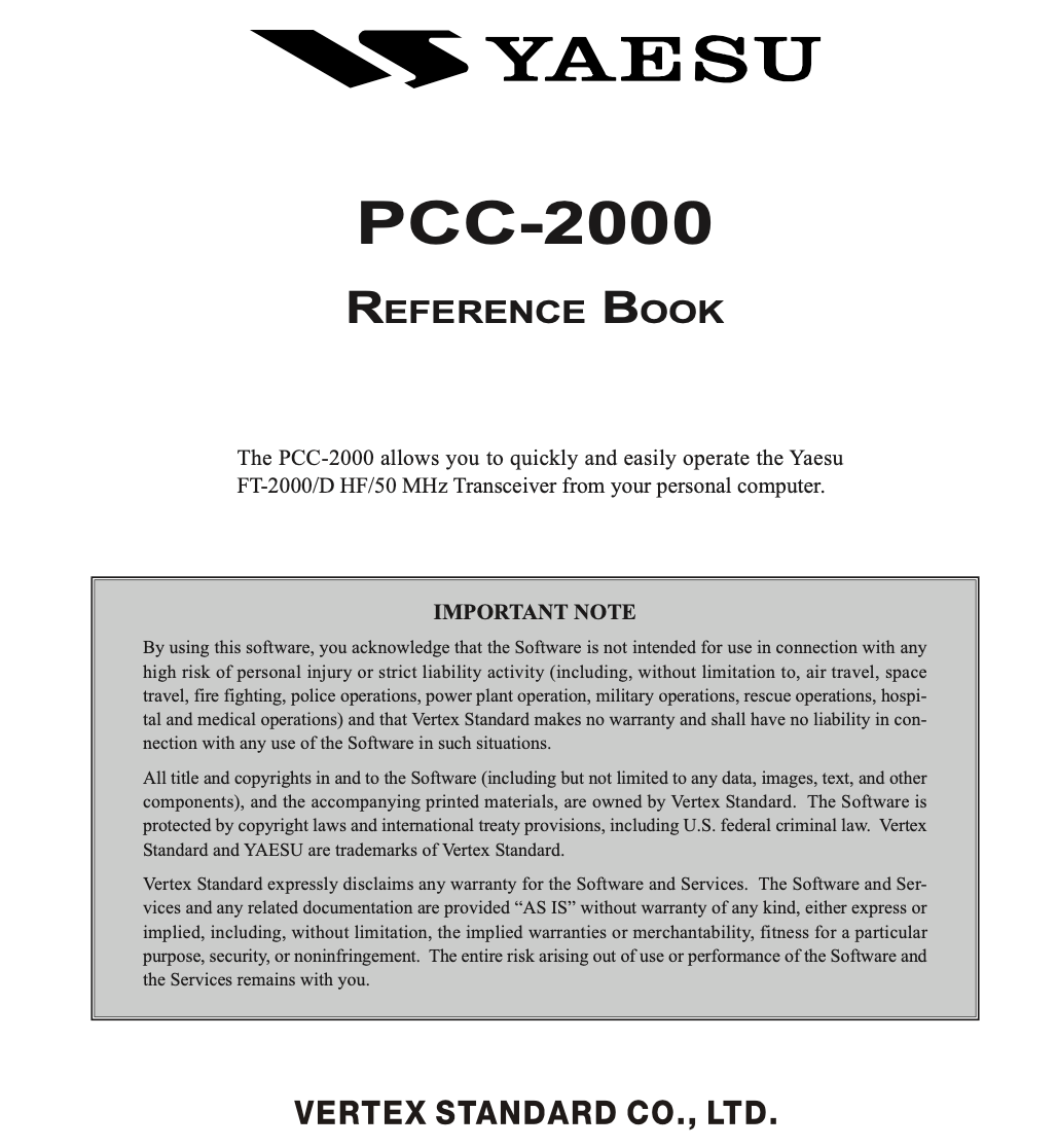 Yaesu PCC-2000 Reference Manual (version 1.42)
