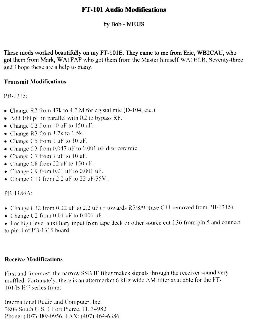 FT-101E - Audio Modifications (By Bob N1UJS)