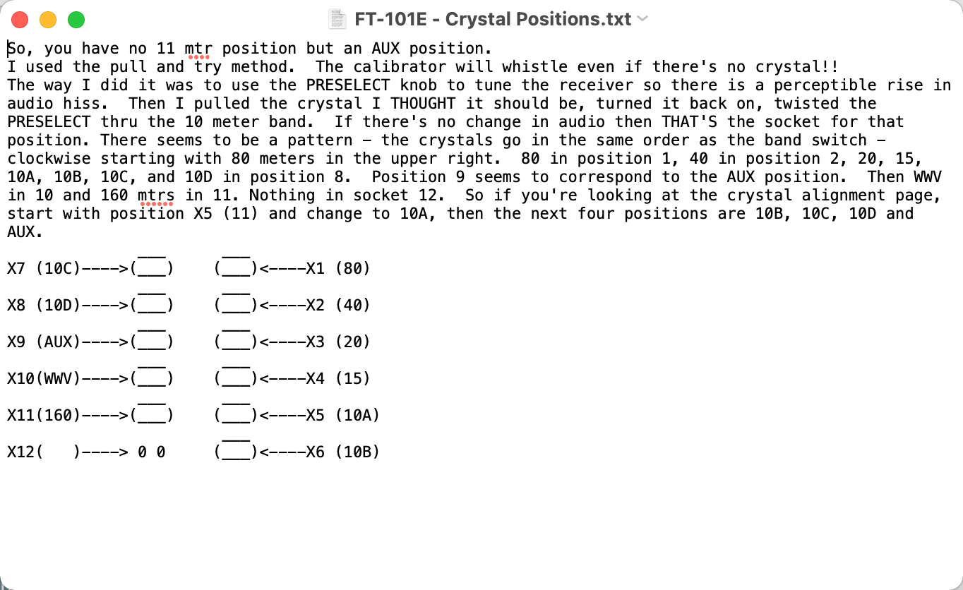 Yaesu FT-101E - Crystal Positions