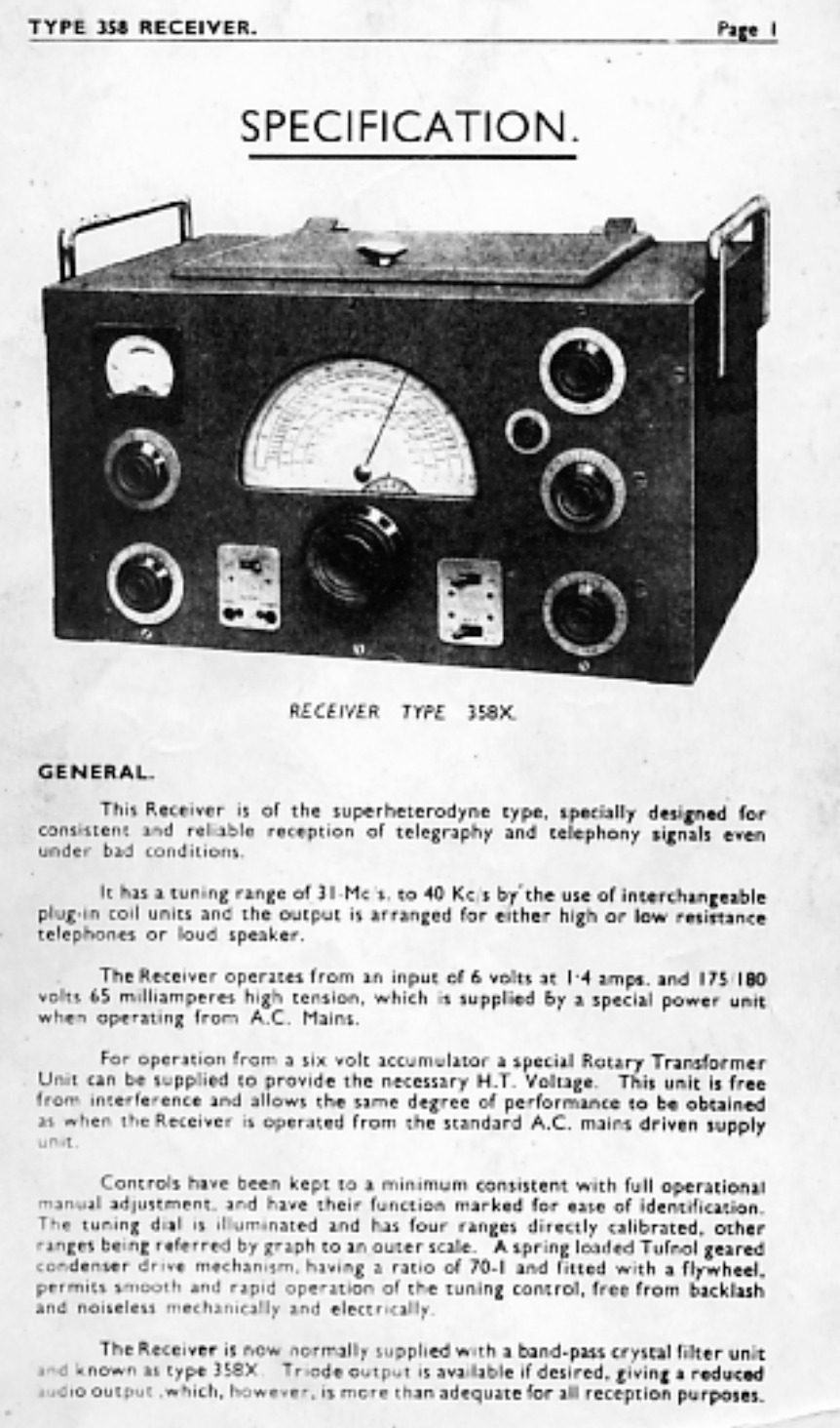 Eddystone Type 358X Receiver - Instruction Manual