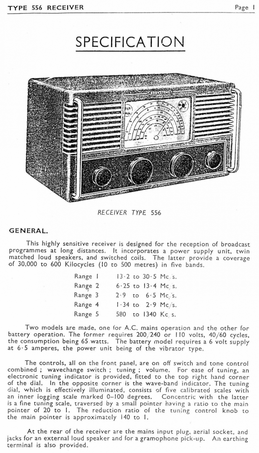 Eddystone Type 556 Receiver - Instruction Manual