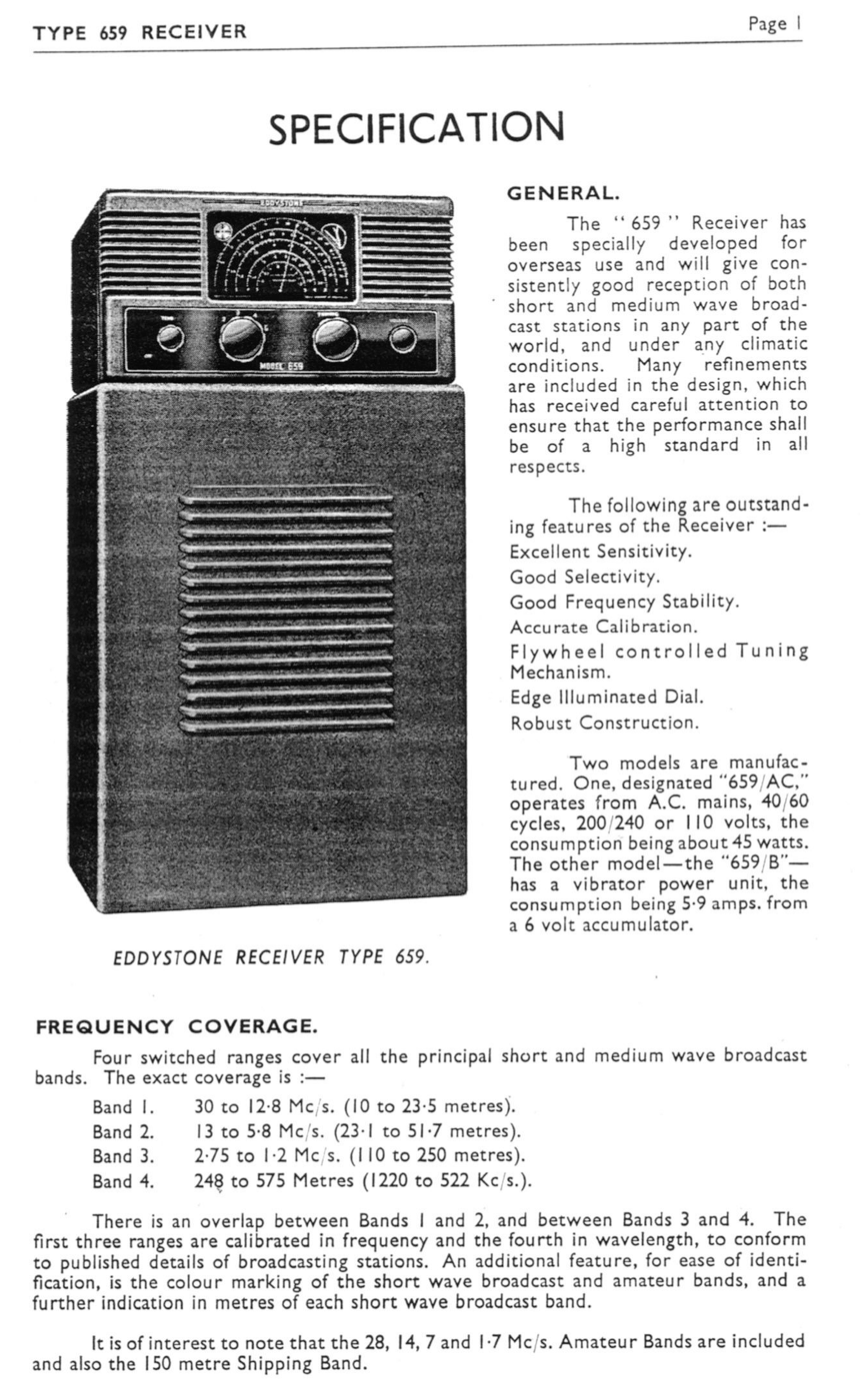 Eddystone Type 659 Receiver - Instruction Manual